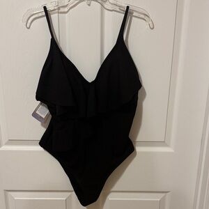 Black Ruffled One-Piece Swimsuit